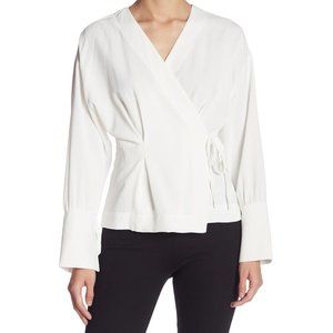 Do + Be Wrap Pleated Long Sleeve Blouse